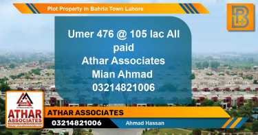 Residential Plot for Sale in Bahria Town, Lahore - (BP-59195)