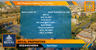 Residential Plot for Sale in Bahria Town, Lahore - (BP-59683)