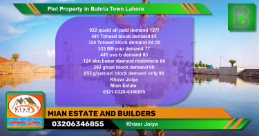 Residential Plot for Sale in Bahria Town, Lahore - (BP-59928)