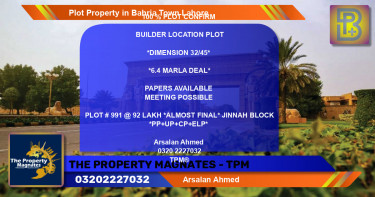 Residential Plot for Sale in Bahria Town, Lahore - (BP-61296)