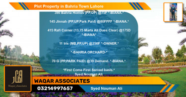 Residential Plot for Sale in Bahria Town, Lahore - (BP-61425)