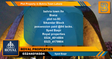 Residential Plot for Sale in Bahria Town, Lahore - (BP-61516)