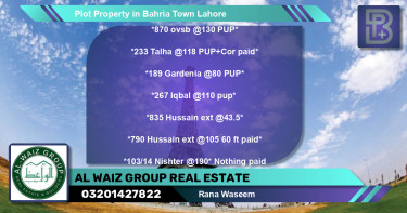 Residential Plot for Sale in Bahria Town, Lahore - (BP-61927)
