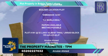 Residential Plot for Sale in Bahria Town, Lahore - (BP-61991)
