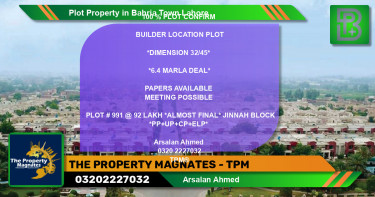 Residential Plot for Sale in Bahria Town, Lahore - (BP-62242)