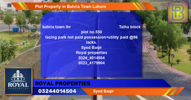 Residential Plot for Sale in Bahria Town, Lahore - (BP-62640)