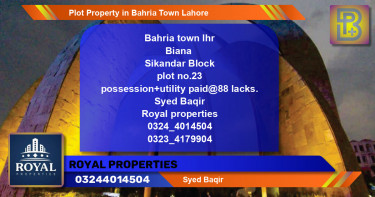 Residential Plot for Sale in Bahria Town, Lahore - (BP-62741)