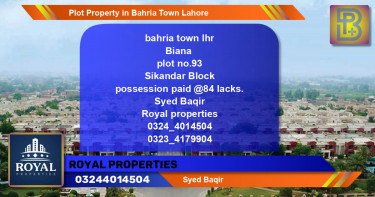 Residential Plot for Sale in Bahria Town, Lahore - (BP-62804)
