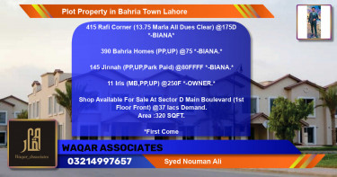 Residential Plot for Sale in Bahria Town, Lahore - (BP-63011)