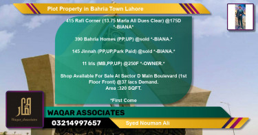 Residential Plot for Sale in Bahria Town, Lahore - (BP-63012)