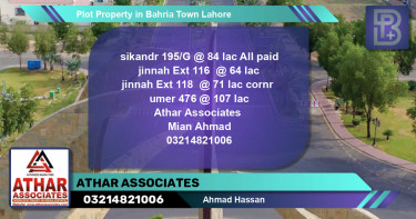 Residential Plot for Sale in Bahria Town, Lahore - (BP-63021)
