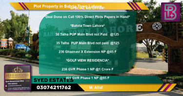 Residential Plot for Sale in Bahria Town, Lahore - (BP-63371)