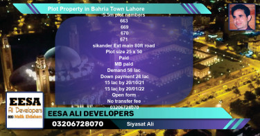 Residential Plot for Sale in Bahria Town, Lahore - (BP-63608)