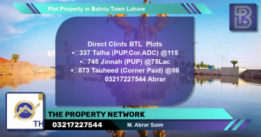 Residential Plot for Sale in Bahria Town, Lahore - (BP-63634)