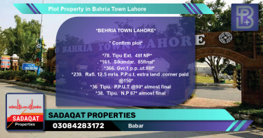 Residential Plot for Sale in Bahria Town, Lahore - (BP-63867)