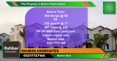 Residential Plot for Sale in Bahria Town, Lahore - (BP-64541)