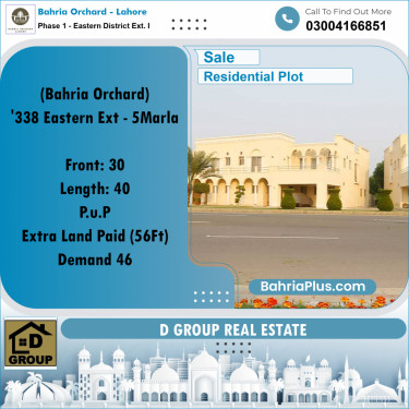 Residential Plot for Sale in Phase 1 - Eastern District Ext. I -  Bahria Orchard, Lahore - (BP-65281)