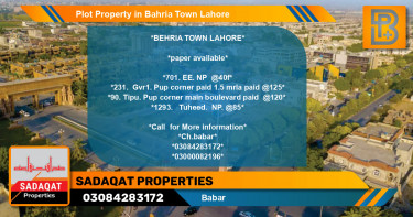 Residential Plot for Sale in Bahria Town, Lahore - (BP-65859)