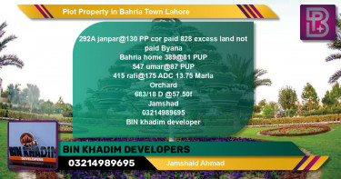 Residential Plot for Sale in Bahria Town, Lahore - (BP-66754)