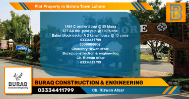Residential Plot for Sale in Bahria Town, Lahore - (BP-69043)