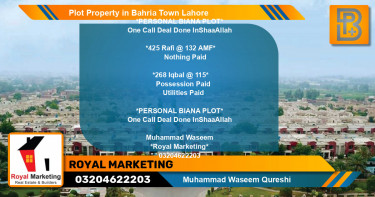 Residential Plot for Sale in Bahria Town, Lahore - (BP-69373)