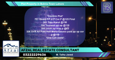 Residential Plot for Sale in Bahria Town, Lahore - (BP-71035)