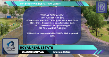 Residential Plot for Sale in Bahria Town, Lahore - (BP-71924)