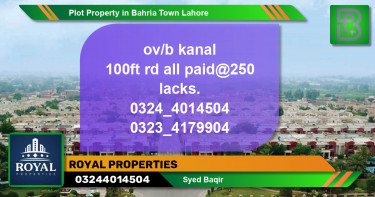Residential Plot for Sale in Bahria Town, Lahore - (BP-72100)