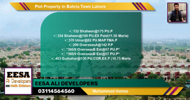Residential Plot for Sale in Bahria Town, Lahore - (BP-72174)