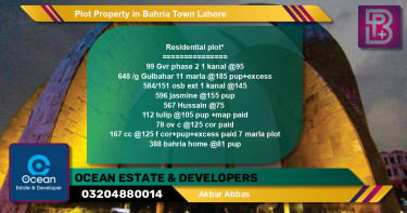 Residential Plot for Sale in Bahria Town, Lahore - (BP-73922)
