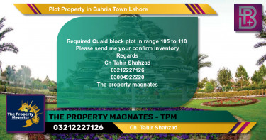 Residential Plot for Sale in Bahria Town, Lahore - (BP-73933)