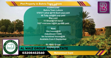 Residential Plot for Sale in Bahria Town, Lahore - (BP-74138)