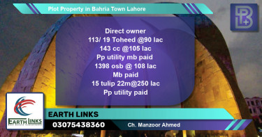 Residential Plot for Sale in Bahria Town, Lahore - (BP-74219)
