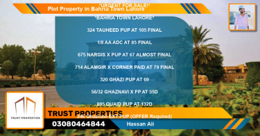 Residential Plot for Sale in Bahria Town, Lahore - (BP-74659)