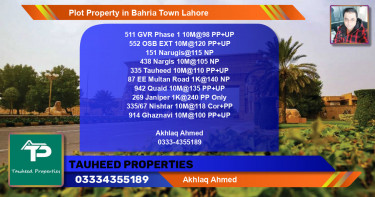 Residential Plot for Sale in Bahria Town, Lahore - (BP-74730)