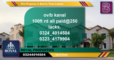 Residential Plot for Sale in Bahria Town, Lahore - (BP-74834)