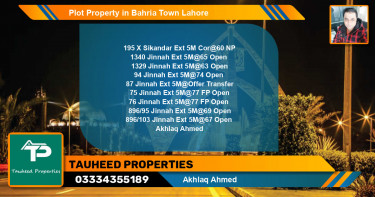 Residential Plot for Sale in Bahria Town, Lahore - (BP-75321)
