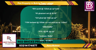 Residential Plot for Sale in Bahria Town, Lahore - (BP-76855)