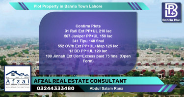 Residential Plot for Sale in Bahria Town, Lahore - (BP-77088)