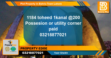 Residential Plot for Sale in Bahria Town, Lahore - (BP-77295)