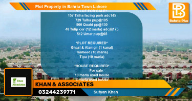 Residential Plot for Sale in Bahria Town, Lahore - (BP-77317)