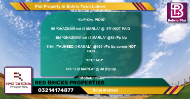 Residential Plot for Sale in Bahria Town, Lahore - (BP-77714)