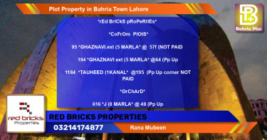 Residential Plot for Sale in Bahria Town, Lahore - (BP-77715)