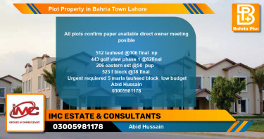 Residential Plot for Sale in Bahria Town, Lahore - (BP-78276)