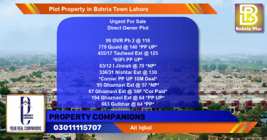 Residential Plot for Sale in Bahria Town, Lahore - (BP-78986)