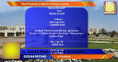 Residential Plot for Sale in Bahria Orchard, Lahore - (BP-79643)