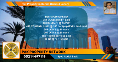 Residential Plot for Sale in Bahria Orchard, Lahore - (BP-79752)