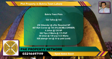 Residential Plot for Sale in Bahria Town, Lahore - (BP-79972)