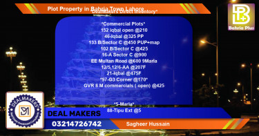 Commercial Plot for Sale in Bahria Town, Lahore - (BP-81074)