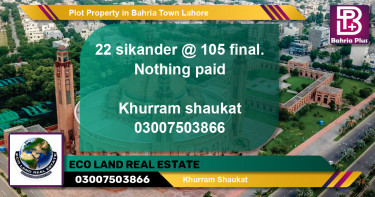 Residential Plot for Sale in Bahria Town, Lahore - (BP-81620)